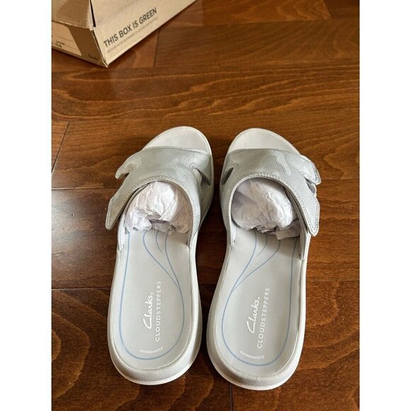 Clarks Women's Slide Sandal 11 M Bay Metallic Silver Camo Open Toe NEW - Picture 10 of 10